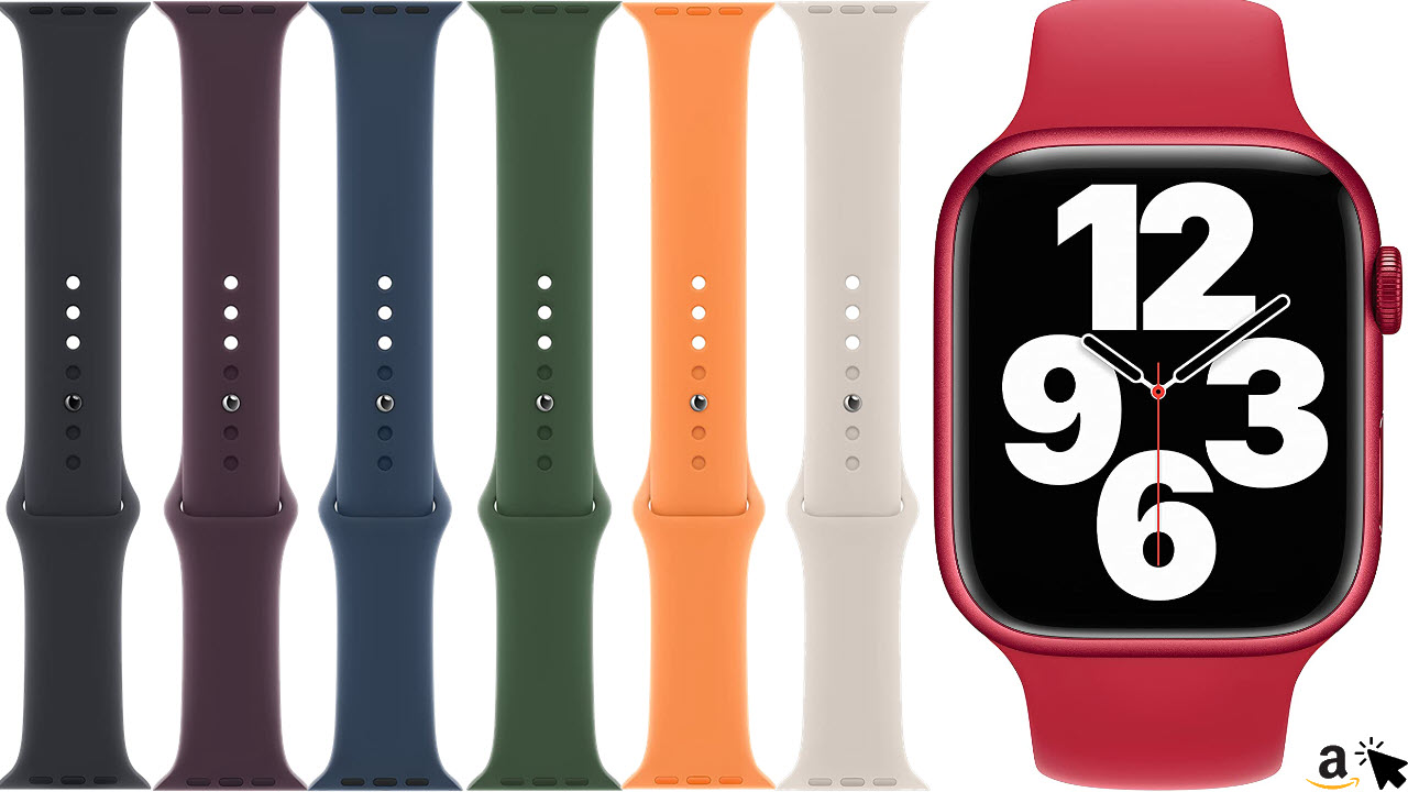 Apple Watch Original 45 mm Sportarmband, schwarz, lila, blau, grün, gelb-orange, weiss, rot